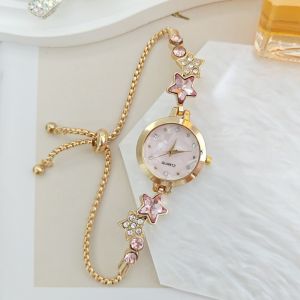 NUBE Rhinestone Bracelet Watch Adjustable Alloy Ladies Wristwatch Exquisite Star Chain Watch for Women Girls