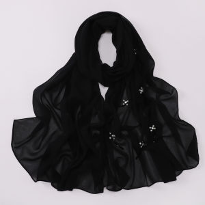 Jifang Women Rhinestones Dragon Tassels Plain Bubble Chiffon Shawl Pashmina Head Scarf Wraps Muslim Hijabs WC111