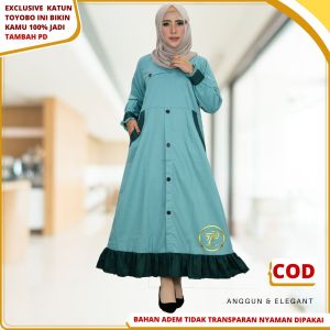 Baju Gamis Wanita Remaja Terbaru Kekinian Bahan Katun Toyobo Premium Adem Kombinasi 2 dua Warna A6