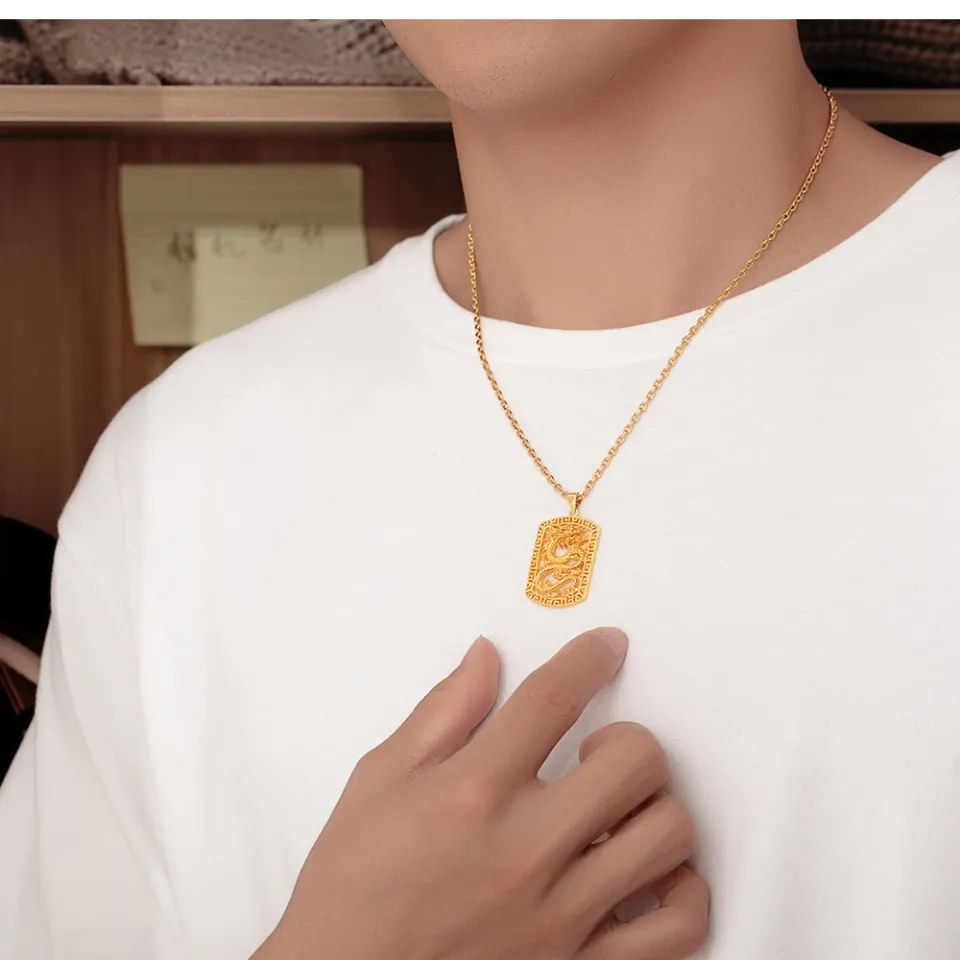 OPK Gold Necklace for Men Original Luxury 18k Gold-plated Copper Golden  Dragon Carved Pendant Fashion Trend Korean Genuine
