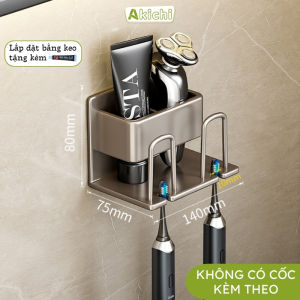 Bộ nhả kem đánh răng AKICHI treo tường bằng miếng dán không cần khoan nhôm hàng không chống gỉ