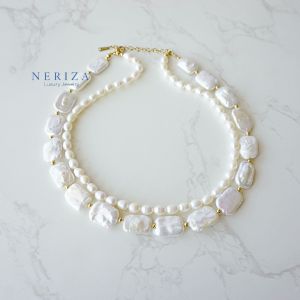 Neriza Jewelry/สร้อยคอมุกบาร๊อคไข่มุกน้ำจืด จัดส่งพร้อมกล่อง ของขวัญวันแม่ สร้อยคอมุกออกงาน