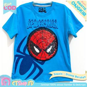 CTSHOPID KAOS ATASAN ANAK LAKI-LAKI SEQUIN MOTIF SPIDERM*N USIA 1-2 TAHUN WARNA BIRU