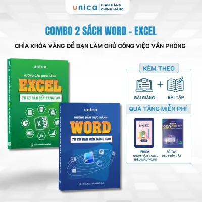Combo 2 Sách Word và Excel Unica Ứng Dụng Văn Phòng Từ Cơ Bản Đến Nâng Cao Kèm Khoá Học Online
