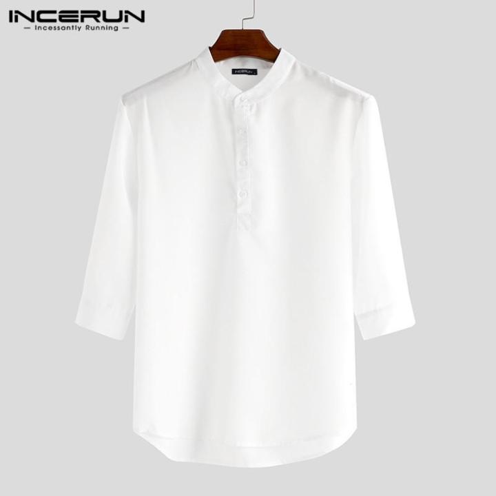 INCERUN Mens 3/4 Sleeve Casual Shirts Loose Fit Beachwear Holiday ...