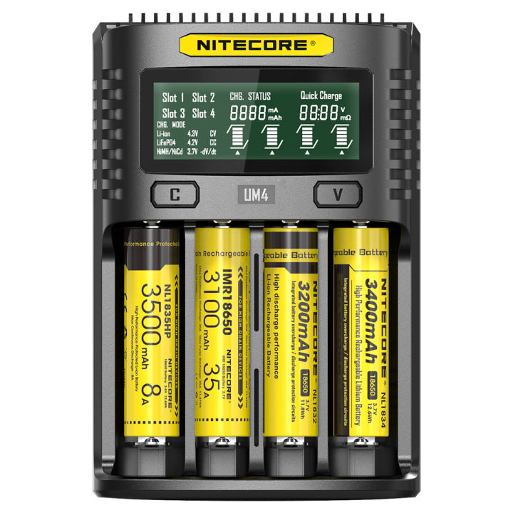 Original Nitecore Um4 Smart Fast Charging Lcd Battery Charger Awt Xtar 