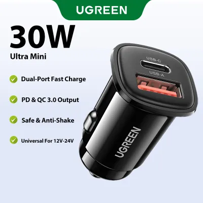 UGREEN Car Charger Type C PD 30W/20W/18W Quick Car Charger for iPad Pro 12.9 iPhone 16 Pro Max iPhone 17 Pro Max iPhone 15 Pro Max Samsung S26 Ultra S25 Ultra Ultra Fast Car Cellphones Charger foriphone 14 pro max