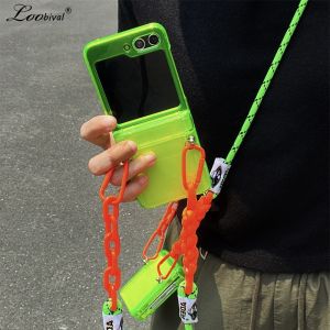 for Samsung Z Flip5 Card Holder Crossbody Fluorescence Case for Samsung Galaxy Z Flip 5 4 3 flip4 5G Lanyard Wrist Strap Cover