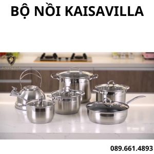 Bộ nồi Đức Bộ Nồi 5 Đáy Dùng được cho mọi loại bếp Bộ Nồi Inox 6 Món 12 Chi Tiết Kaisa Villa Cao Cấp KV-6666. Có ấm đun nước Inox siêu bền bóng sáng đẹp