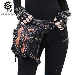 2025 New fashion womens bag steampunk biker bag shoulder crossbody bag womens European and American waist bag mens drop shipping