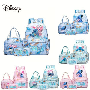 Lilo and Stitch Disney Backpack 3pcs Set Kawaii Cartoon Anime Printed Accessories Backpack Lunch Bag Pencil Case 3pcs Set Gift