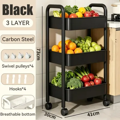 Thickened Carbon Steel Multi-Tier Rolling Storage Trolley for Home Storage