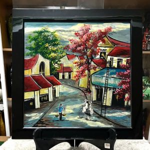 Tranh Sơn Mài – PHỐ CỔ | Vuông 50 cm – Nghệ Thuật Thủ Công – Trang Trí Sang Trọng
