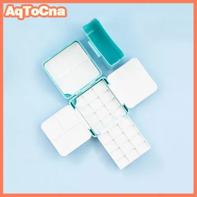 AqToCna กล่องใส่สี12 24กริดพลาสติกสีน้ำแบบพกพาสำหรับการเดินทางกล่องภาพวาดพร้อมจานสีแบบครึ่งถาดเคสเก็บสีขนาดเล็กสำหรับอุปกรณ์ศิลปะ