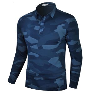 เสื้อยืดเสื้อโปโลสำหรับเล่นกอล์ฟลายพรางสำหรับผู้ชายแขนยาวดูดซับระบายอากาศได้ความชื้นเสื้อกอล์ฟแห้งเร็วลายพราง