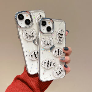 3D inlaid polka dot cat fish dropper phone case for iPhone 11 12 13 14 15 16 Pro Max Plus casing Transparent glitter soft cover for iPhone14Promax case
