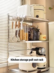 SJORAGE On Hand🔥Adjustable Height SS304 Stainless Steel Microwave Oven Rack Expandable Kitchen Storage Organizer Heavy Duty Countertop Shelves