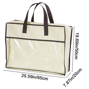 ORIGE HOUSE Dustproof Clear Clothes Storage Bag Large Capacity Non-Woven Fabric Quilt Storage Bag Practical Moisture-proof Blanket Bedding Handbag for Home