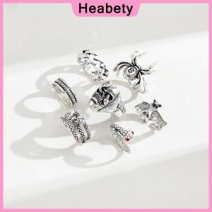 Heabety 7Pcs set Punk Snake Rings For Women Gothic Spider Men Fashion Jewelry Gifts Accessories