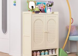 Bamboo Milk White Shoe Cabinet Multi-layer Shoe Rack Simple Storage Cabinet Shoe Organization