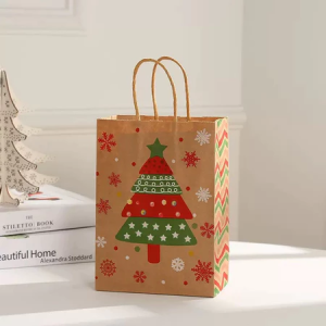Large Christmas Kraft Paper Gift Bags With Handles Eco Friendly Holiday Party Decoration For Snack Candy Clothing Present Packing Xmas New Year