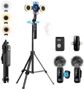 Magnetic Vlogging Kit for iPhone/Android 71" Auto Face Tracking Tripod for iPhone with Light Magnetic Microphone/Remote Control Content Creator Essentials Starter Kit for TikTok and YouTube