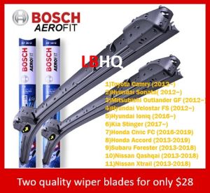 Bosch Aerofit wiper Toyota Camry / Hyundai Sonata /Mitsubishi Outlander / Hyundai Velostar / Hyundai Ioniq / Kia Stinger / Honda Civic / Honda Accord /  Nissan Qashqai / Nissan Xtrail / Subaru Forester