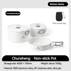 Naturehike Ceramic Non-Stick Cookware Kit Storage Outdoor Camping equipment Kettle Frying Pan Pot Portable Picnic Tablewar Set