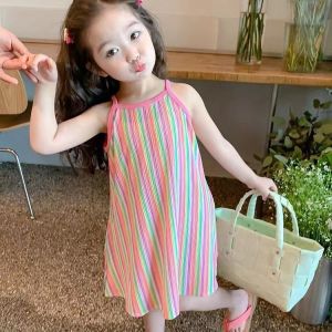 Unlimited X Girls Dress Rainbow Striped A-line Sleeveless Childrens Suspender Dress Baby Girl Princess Dress