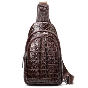 EDERN Crocodile Pattern Mens Chest Bag Genuine Leather Crossbody Bags Retro Luxury Casual Sling Bag Mulit-functional Travel Chest Pack