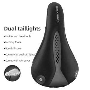 ROCKBROS Bicycle Saddle Cover With Rear Light Road Bike Seat Saddle Breathable Comfortable Cushion Silicone Taillight Cycling Saddle Cover
