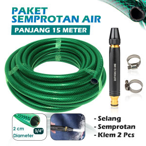 JULO - Selang Semprotan Alat Cuci Motor Set Selang Panjang 15 Meter Semprotan New Upgrade Kuningan - Paket Alat Cuci Motor Set Selang 15 Meter Semprotan Upgrade - Selang Semprotan New Upgrade - Selang Taman Serat Benang Hijau 15M Semprotan Air Kuningan