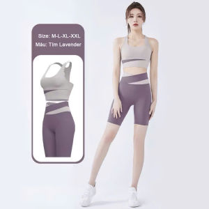 Bộ đồ tập nữ K64 - Vải thun lạnh co giãn thoáng mát - Set quần ngố và áo bra thể thao