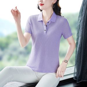 Short-sleeved POLO Blouses & Shirts for Women POLO Collar T-shirts New Fashion All-match Korean Loose Large Size Elegant Tops