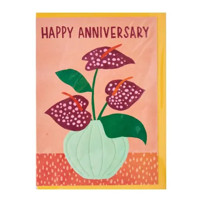 Raspberry Blossom Happy Anniversary Colourful Anthurium Anniversary Card