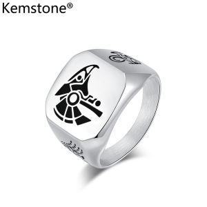 Kemstone Retro Egyptian Pharaoh Horus Sky God Ring Stainless Steel Ring Mens Rings Jewelry