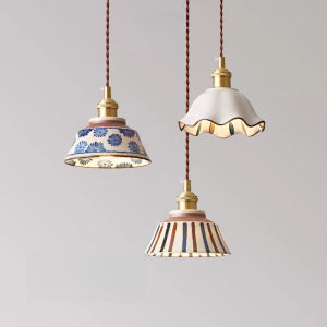 Chinese-style Retro Pendant Light Home Decor E27 Pendant Lamp Creative Ceramic LED Hanglamp for Dining Living Room Lampara Techo