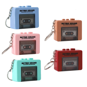 Miniature Retro Cassettes Player Keychains Vintage Tape Recorders Design with Music Playbacks and Recording