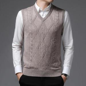 JANE173 New Argyle Sweater Vest Solid Color Casual Sleeveless Autumn Winter Clothes Fashion Short Slim Fit Sweater Men Clothes