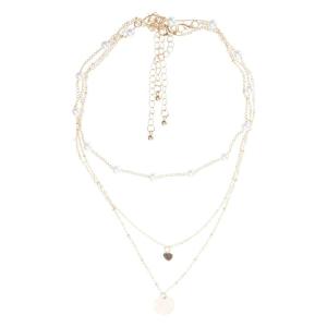 Modern Multi Layer Alloy Necklace Featuring A Combination Of Metal Sequins And Pearls For A Fashion Statement