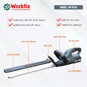 Máy cắt tỉa hàng rào Workfix HT20 Xám Chiều Dài Lưỡi Cắt 54cm Kèm Nhiều Phụ Kiện Không Chổi Than ( Bảo Hành 12 Tháng )