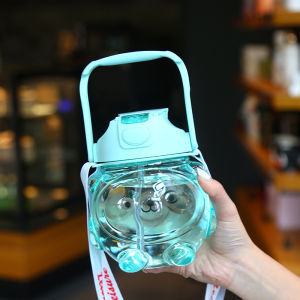 【COD】1L Cute Chubby Bear Water Bottles With Straw Portable Crossbody Sling Strap Pop-up Drinking Jar For Kids School Picnic On-the-go Trip Use