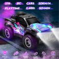 RC Cars 1:16 Remote Control Car for Boys 4-7 8-12,All Terrain Rechargeable Remote Control Truck for Kids, 2.4GHz Rc Monster Truck with Bodylight&Music&Spray, 20KM/H Car Toys for Ages 5-7, 8-13 Purple. 