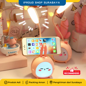 Aesthetic Table Lamp LED Rechargeable with Phone Holder Lampu Tidur