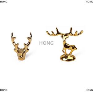 💞【Special price】💖HONG รูปปั้นกวางกวางนอร์ดิกคริสต์มาสกวางเรนเดียร์อาร์ตฟิกเกอร์งานฝีมือวินเทจสีทองประดับบ้านของขวัญตกแต่งโต๊ะ