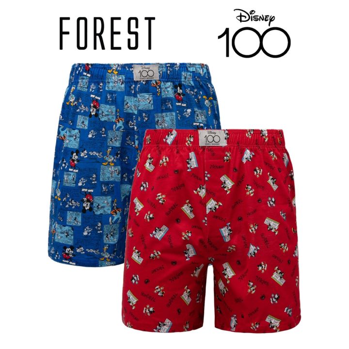 2 Pcs) Forest X Disney D100 Mens 100% Cotton Boxer Underwear Assorted  Colours - WUD0022X