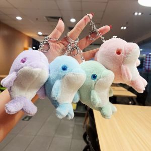 CRNGW Plush Dolphin Plush Doll Keychain Stuffed Dolphin Fluffy Pom Pom Whale Key Ring Cute Ins Cute Dolphin Plush Pendant Friends Birthday Gifts