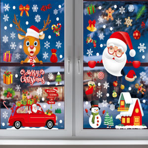 DECAL NOEL – Hít Tĩnh Điện Dán Kính Ông Già Noel Người Tuyết và Xe Hơi 03 In Sắc Nét-JC-A70(35*50cm*2)