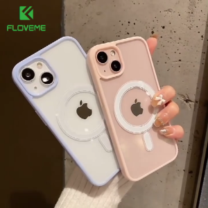 FLOVEME Plating Luxury Magsafe Clear Phone Case For iPhone 15 14 13 12 11 Pro Max 15 14 Plus X XS Max XR 7 8 Plus Wireless Charging Candy Color Soft Acrylic Cover