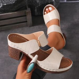 [Free Shipping] New Spring/Summer High-Heeled Slippers for Women Fashionable Trendy Round-Toe Sandals Plus Size Womens Shoes
